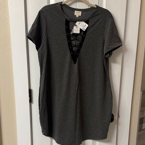 Ultra Flirt Charcoal Lace-Up Short Sleeve Top